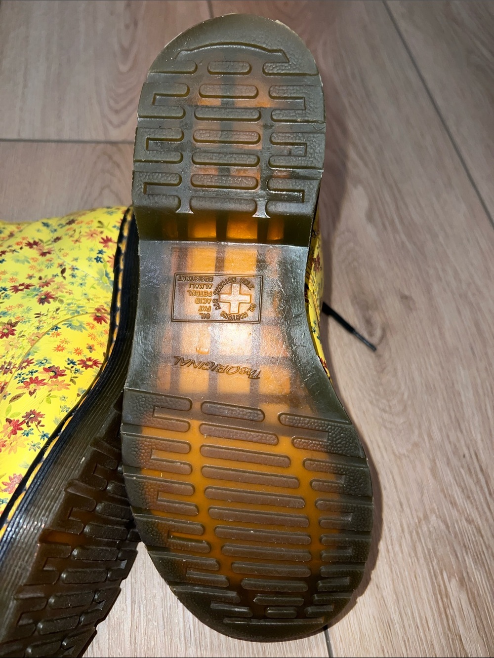 Dr. Martens Yellow Floral Lace-Up Boots with Black Laces - Picture 11 of 16
